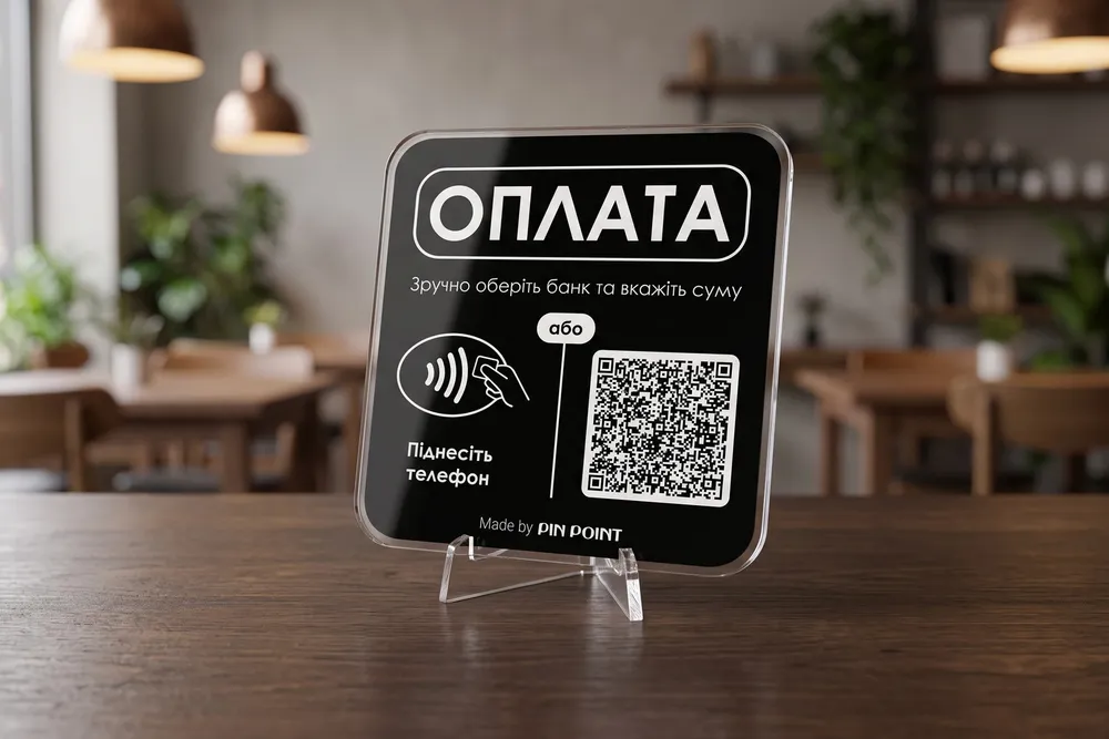 Табличка «Оплата»: стіл у кафе